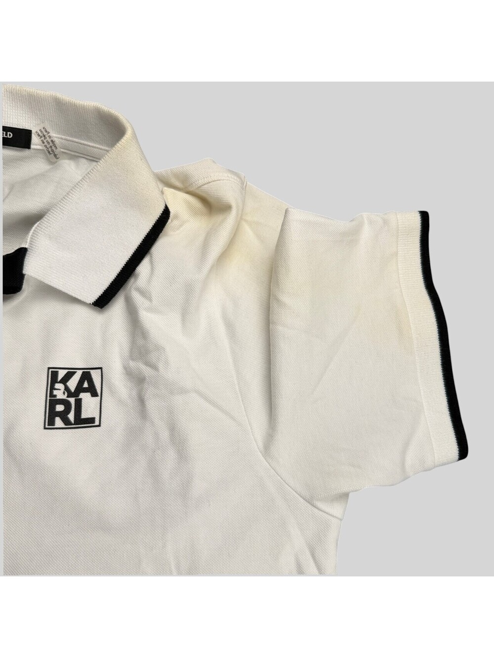🇬🇧 Karl Lagerfeld Paris Zip Collar Polo Shirt White Medium - Picture 7 of 10